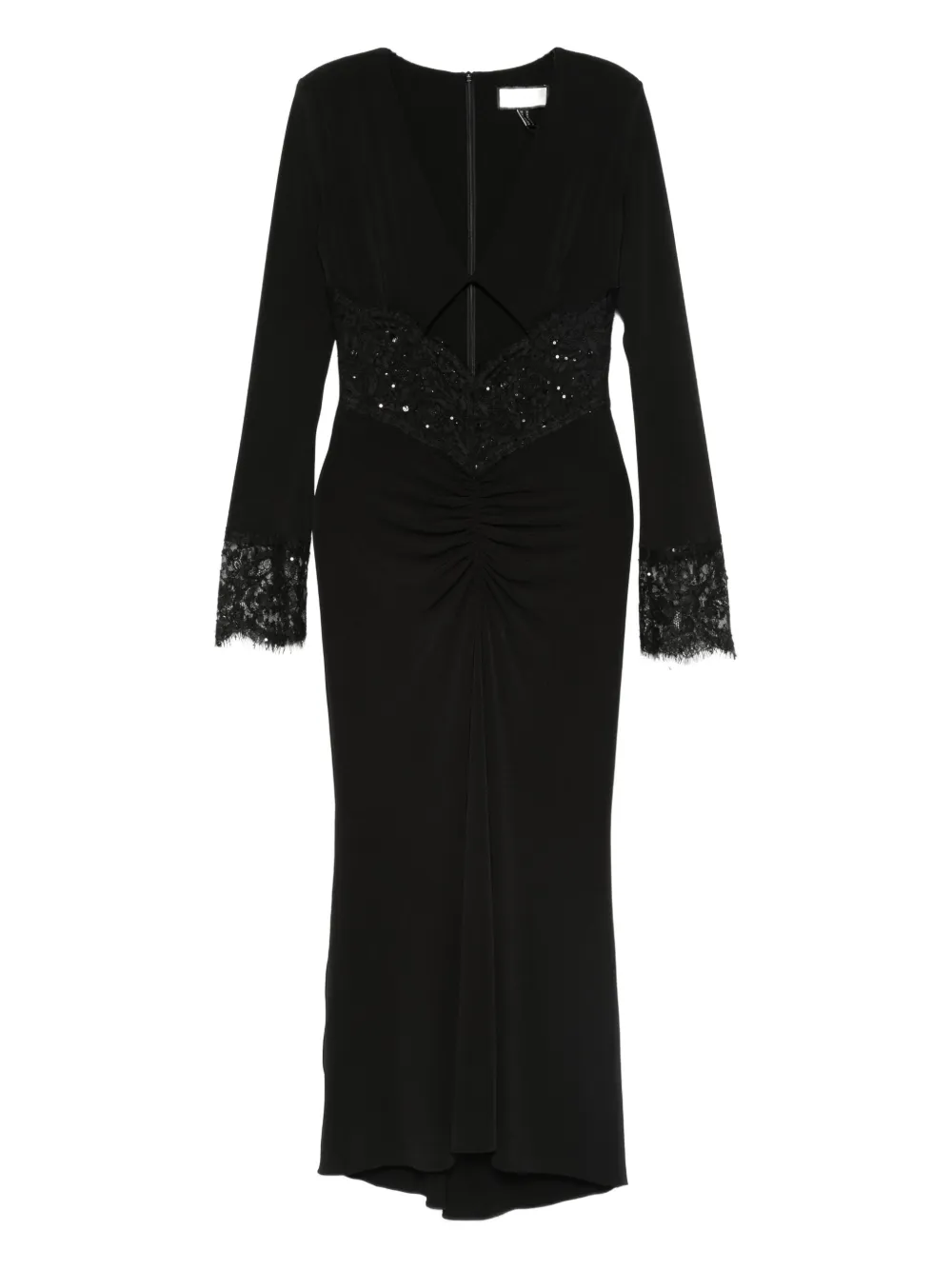 NISSA lace-trim sequin-embellished dress - ブラック NISSA lace-trim sequin-embellished dress - ブラック