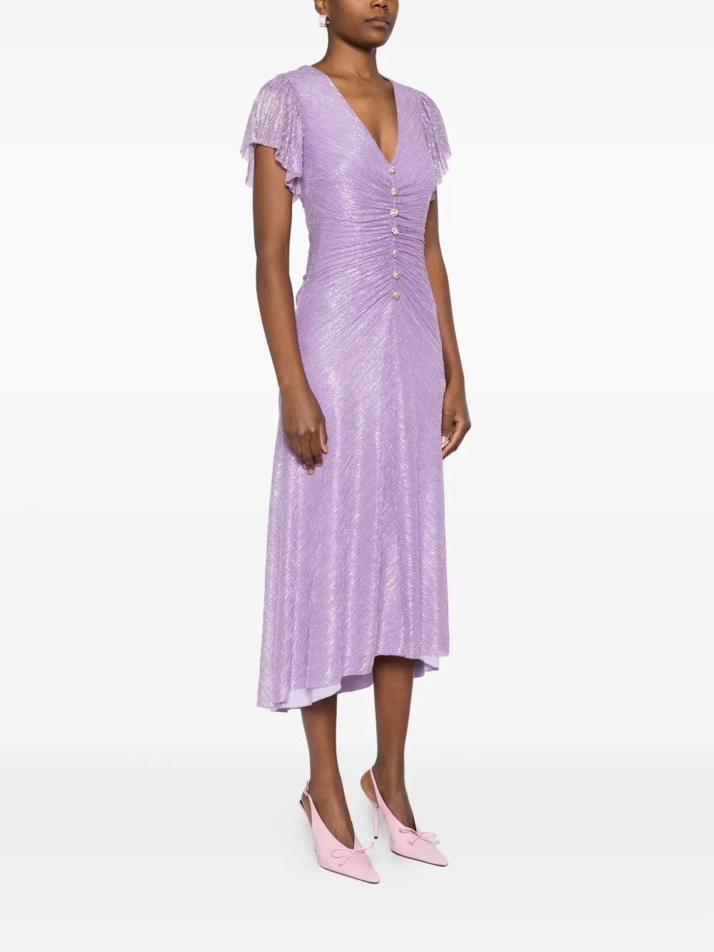 Nissa Ruffled Gathered Dress In Purple