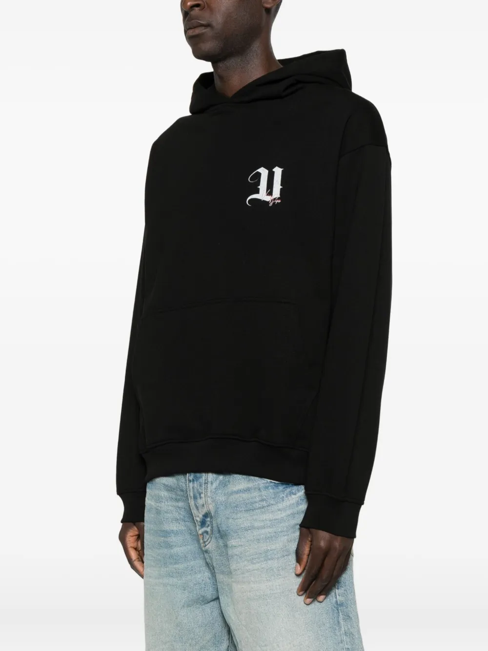 Vision Of Super Black Graphic Print Hoodie With Artistic Design In Black