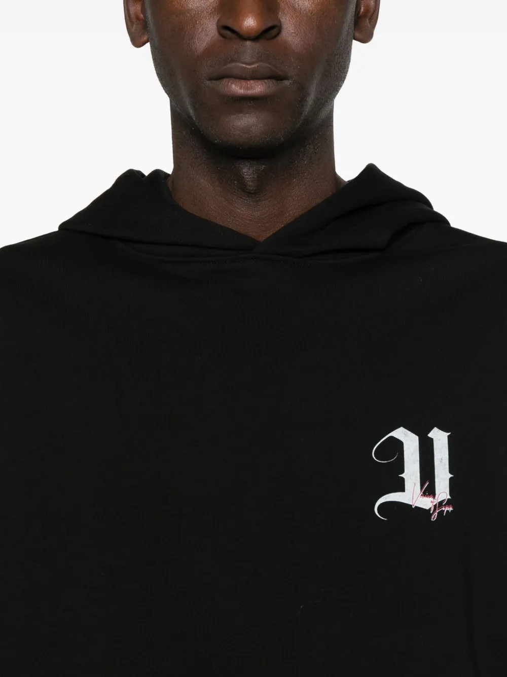 Vision Of Super Black Graphic Print Hoodie With Artistic Design In Black