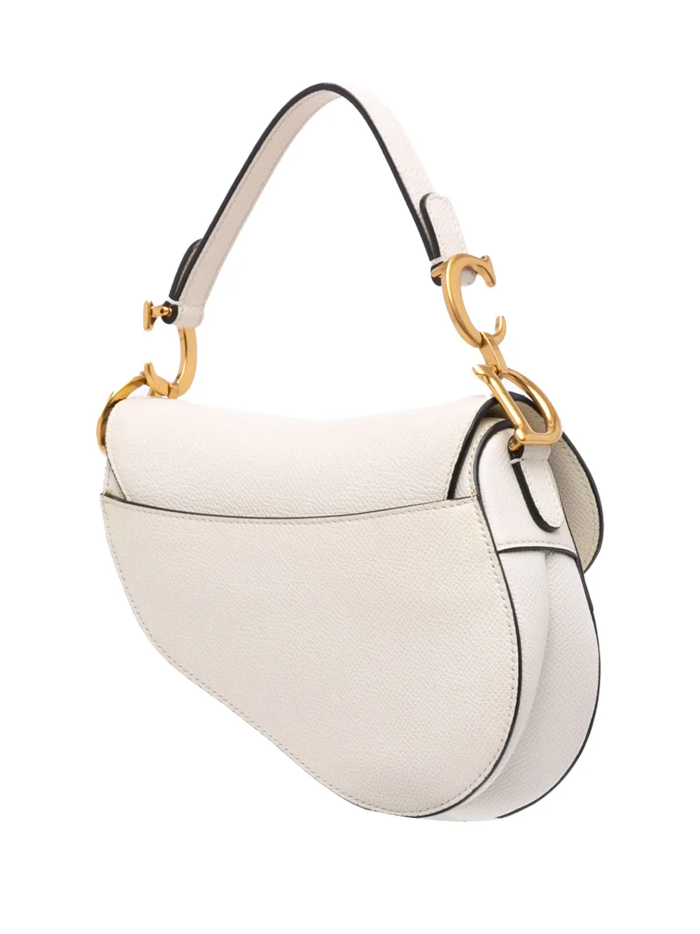 Pre-owned Dior 2022 Mini Grained Calfskin Saddle Bag Satchel In White