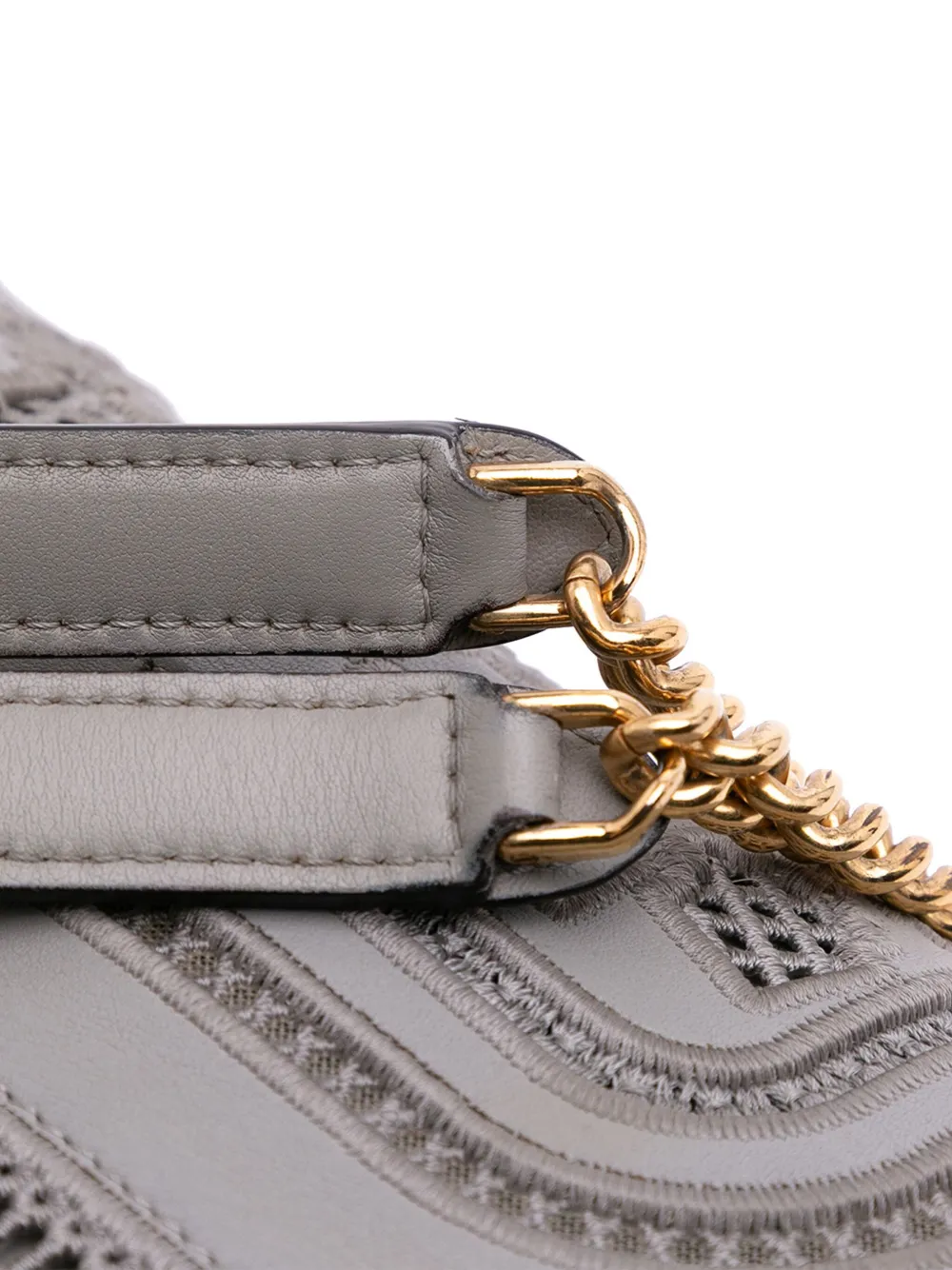 Pre-owned Fendi 2000-2010 Embroidered Lace Leather Baguette Chain Shoulder Bag In Gray