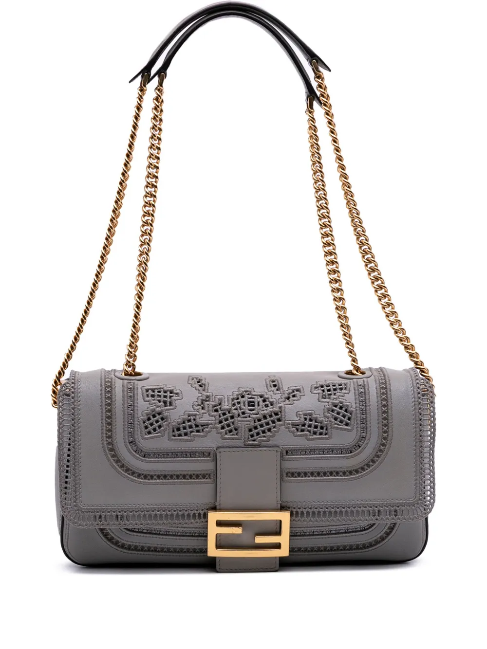 Fendi Pre-Owned 2000-2010 Embroidered Lace Leather Baguette Chain shoulder bag | Grey | Image 1