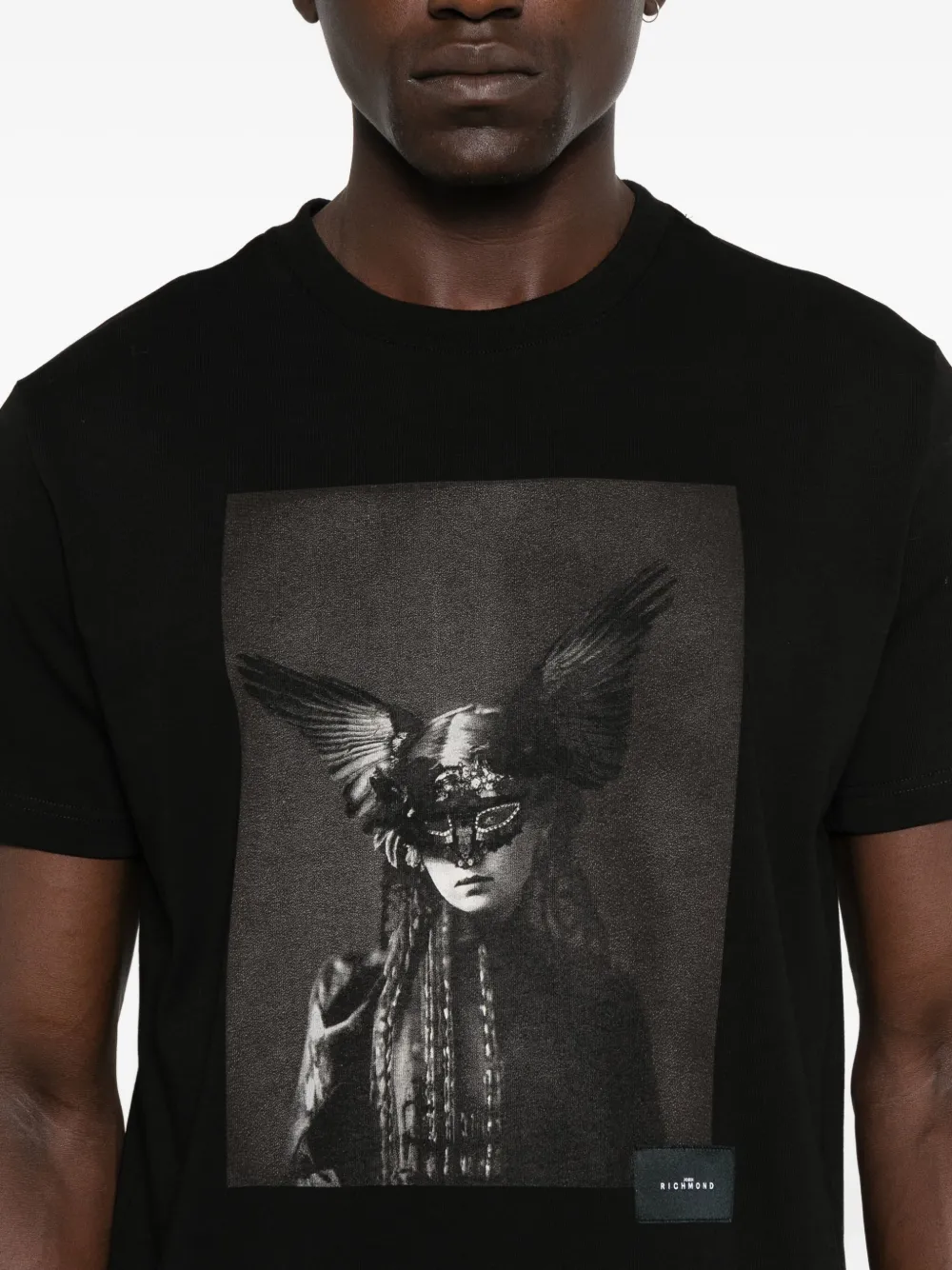 John Richmond Monochrome Graphic Print Black Cotton T-shirt In Black