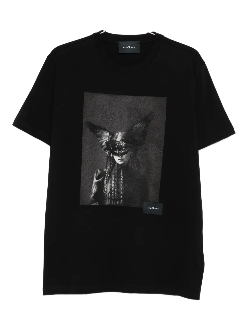 John Richmond Monochrome Graphic Print Black Cotton T-shirt In Black