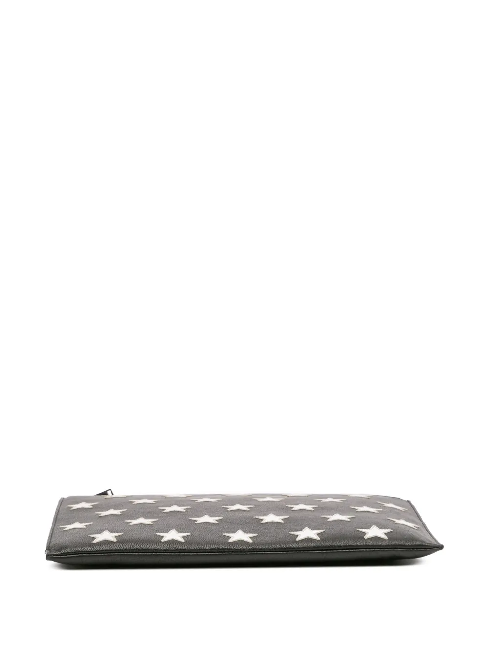 Pre-owned Saint Laurent 2017 Leather Star Rider Tablet Pouch Clutch Bag In Black