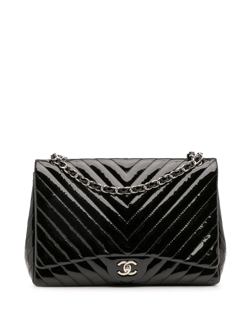 CHANEL Pre-Owned 2009-2010 マキシ クラシック シェブロン パテント シングルフラップ ショルダーバッグ - CHANEL Pre-Owned 2009-2010 マキシ クラシック シェブロン パテント シングルフラップ ショルダーバッグ -
