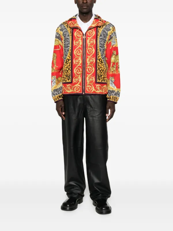 VERSACE for  レオパード柄 スカジャン L Versace Animalier zip-up Hooded Jacket | Red | FARFETCH ID