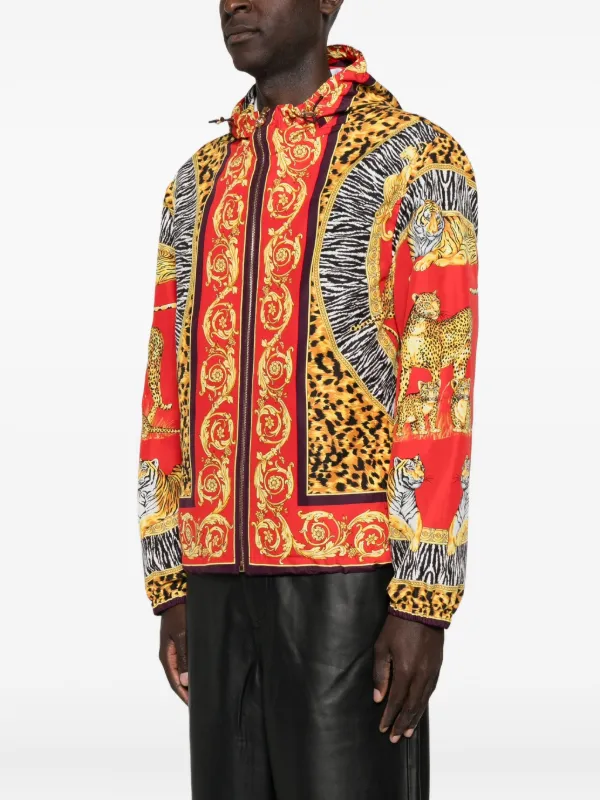 VERSACE for  レオパード柄 スカジャン L Versace Animalier zip-up Hooded Jacket | Red | FARFETCH ID