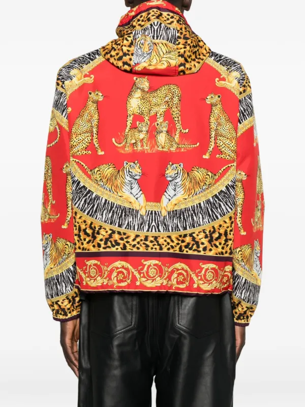 Versace Animalier zip-up Hooded Jacket | Red | FARFETCH