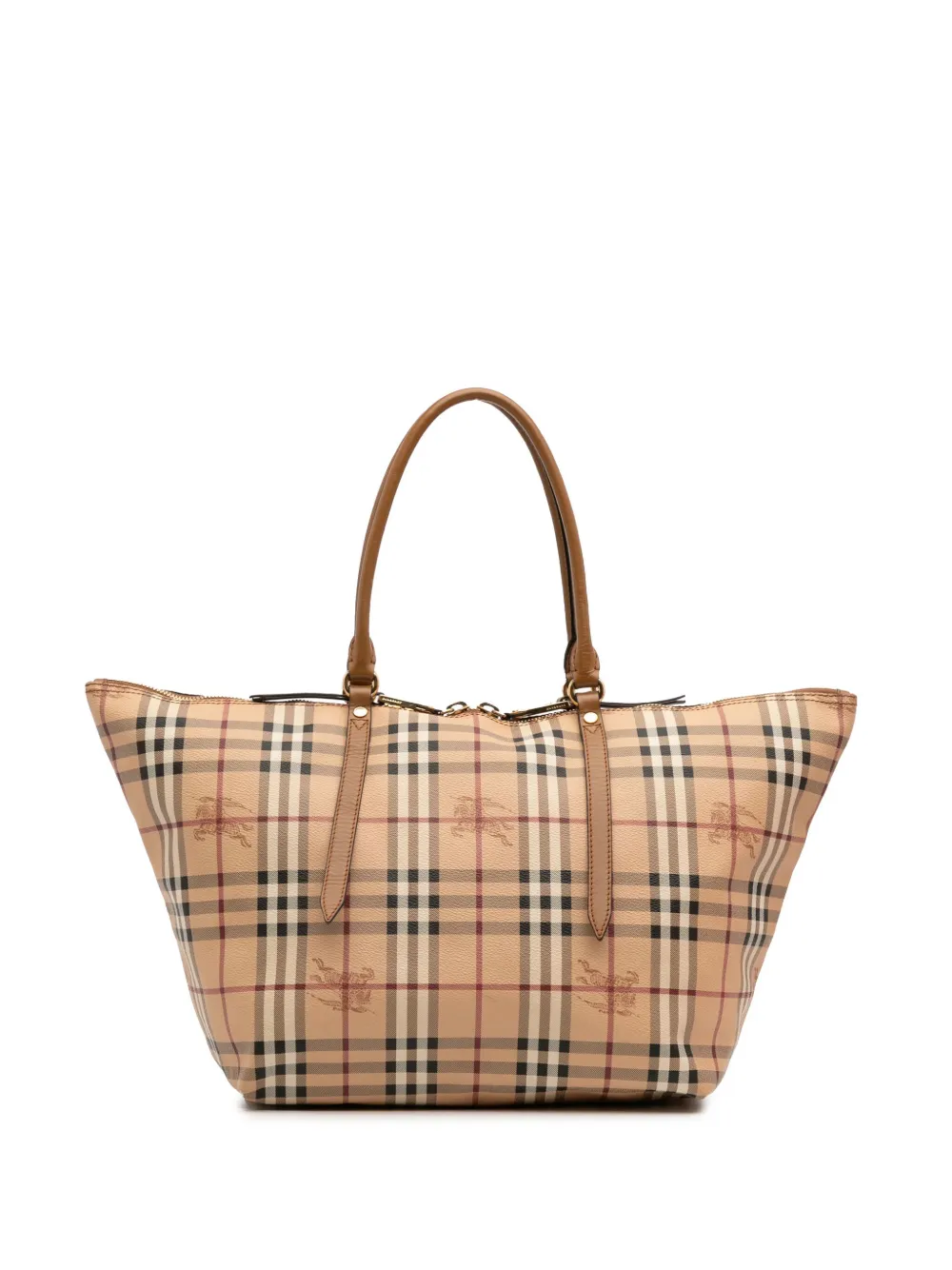 Pre-owned Burberry 2000-2017 Medium Haymarket Check Coated Canvas Salisbury Tote Bag In Brown