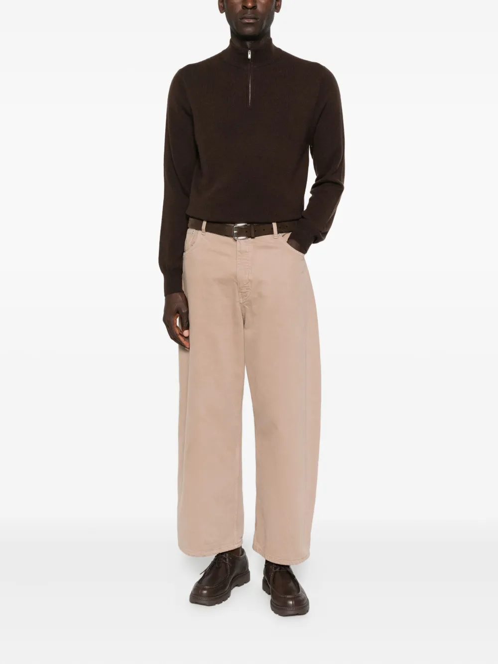 Soft Goat Trui met halve rits - Bruin