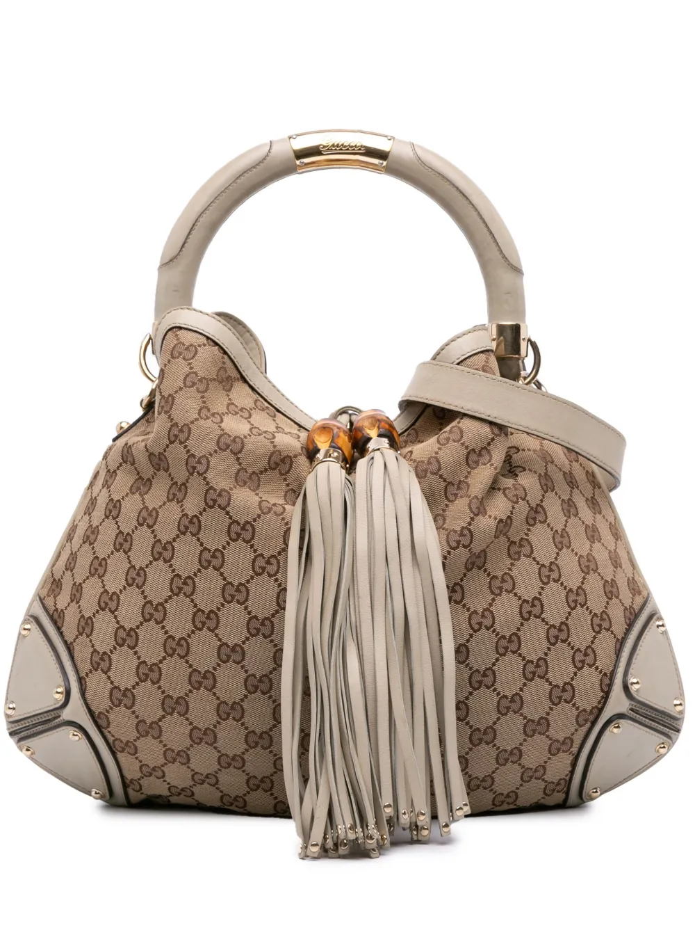 Gucci Pre-Owned 2016-2025 ミディアム GGキャンバス バンブー インディ ホーボー サッチェルバッグ - ブラウン Gucci Pre-Owned 2016-2025 ミディアム GGキャンバス バンブー インディ ホーボー サッチェルバッグ - ブラウン