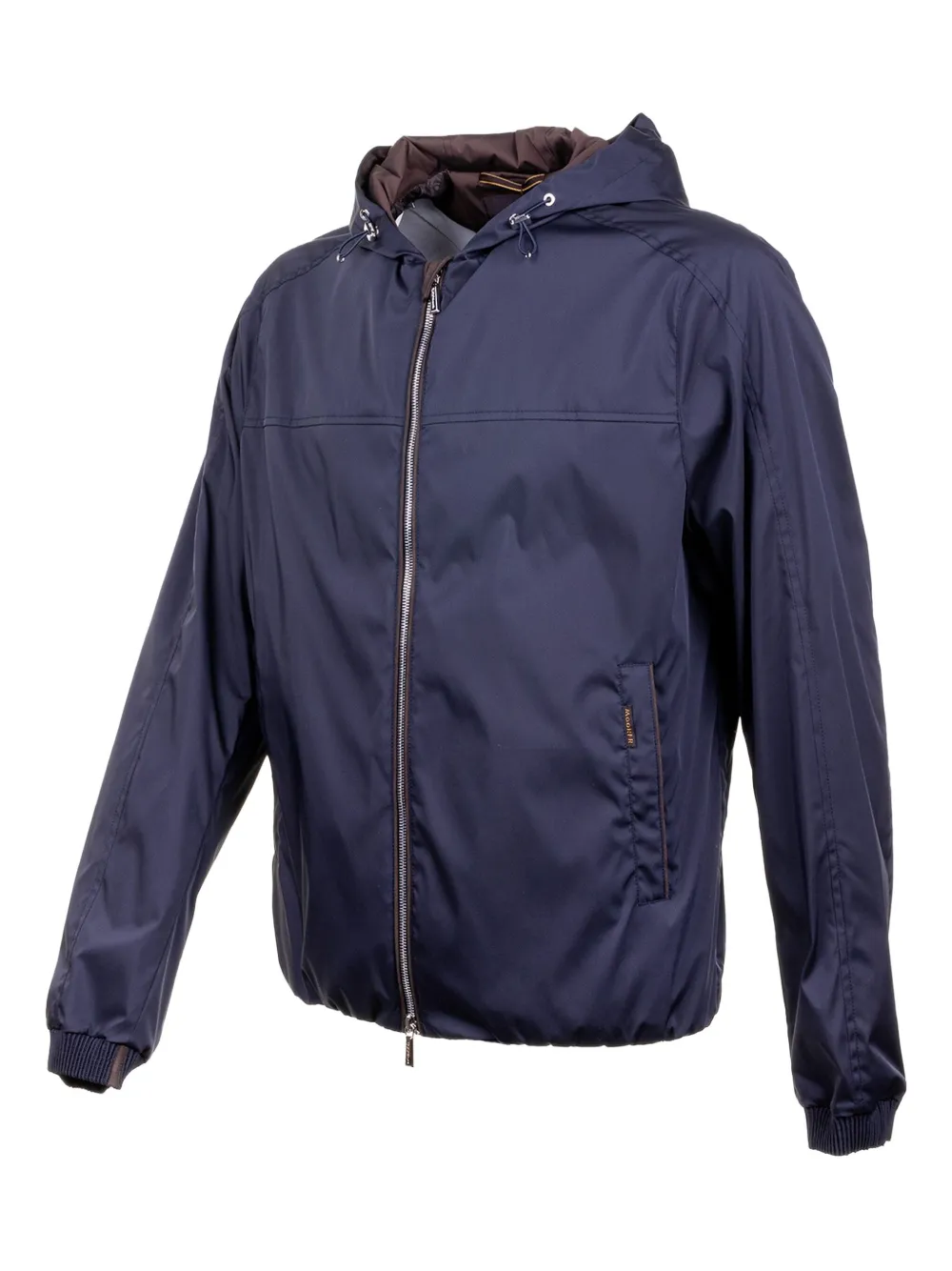 Moorer Navy Blue Waterproof Jacket With Zip And Collar In Blue