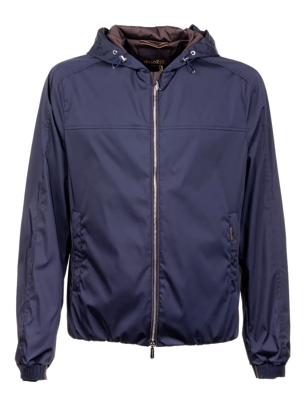 Moorer Navy Blue Waterproof Jacket With Zip And Collar In Blue