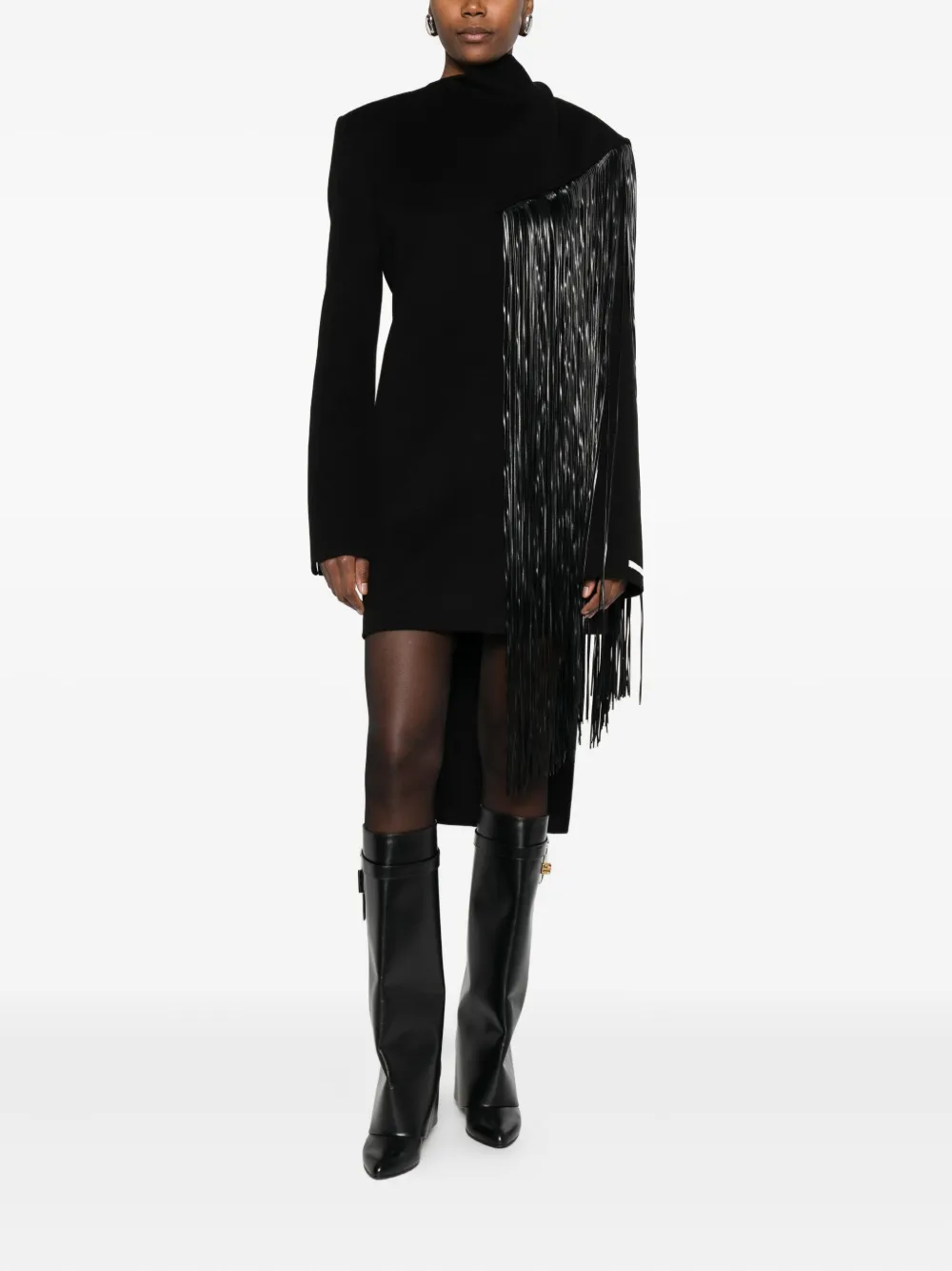 Sportmax Jurk met franje en vlakken - Zwart