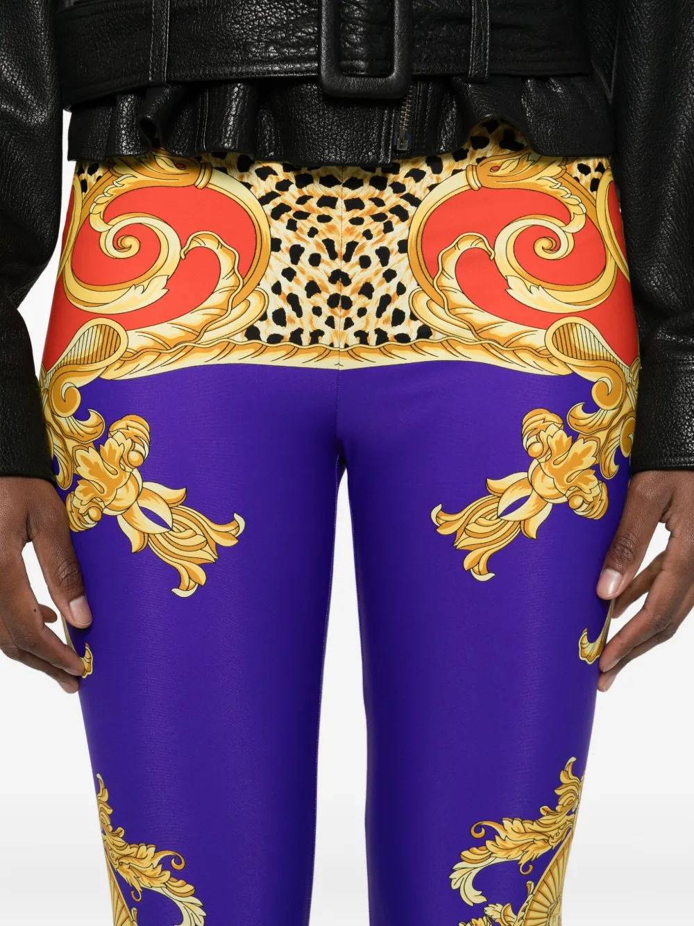 Versace Cheetah Barocco Leggings In Gold