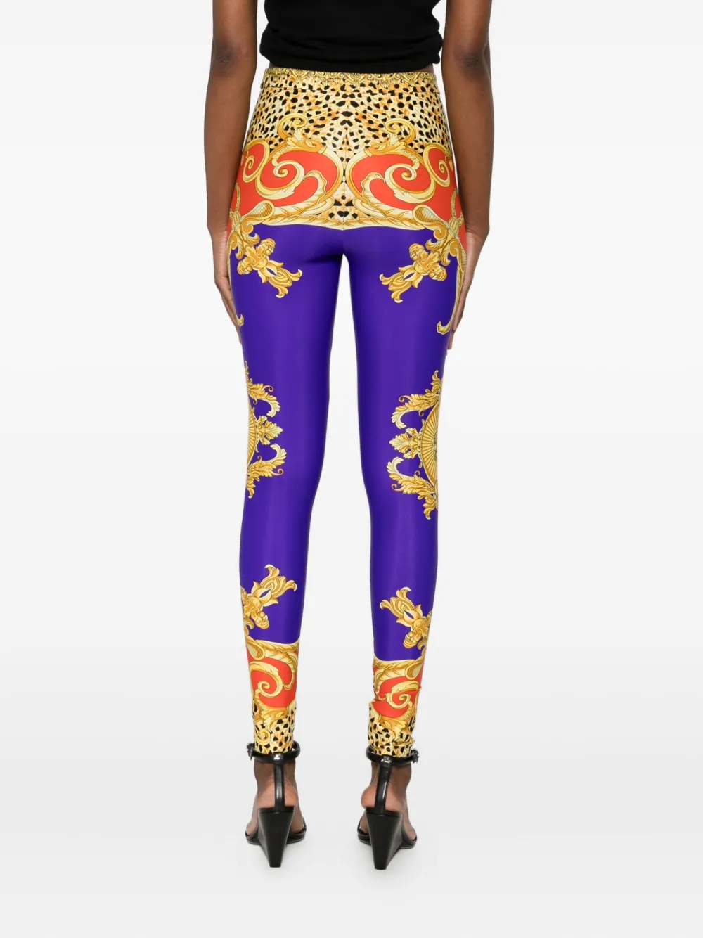 Versace Cheetah Barocco Leggings In Gold
