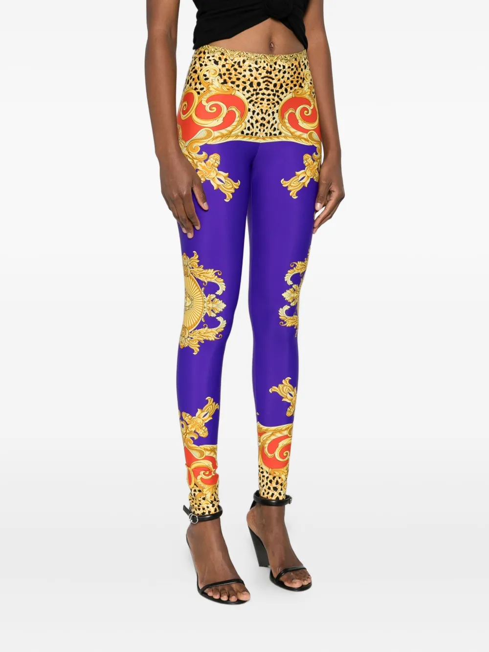 Versace Cheetah Barocco Leggings In Gold