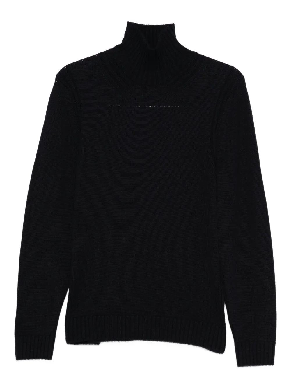 Dondup High Ribbed Turtleneck Black Wool Sweater In Blue