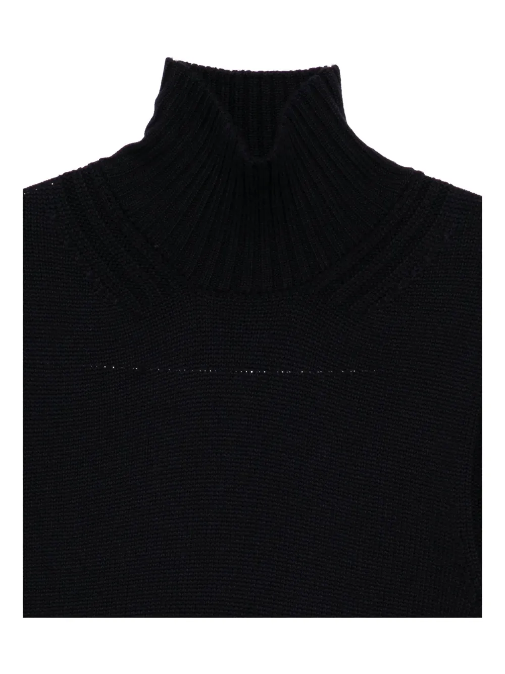 Dondup High Ribbed Turtleneck Black Wool Sweater In Blue