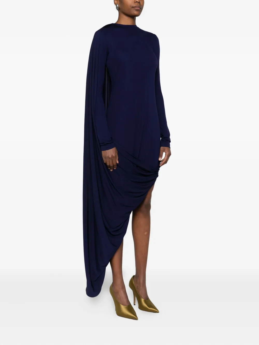 Sportmax Asymmetrical Draped Long Sleeve Dress In Blue