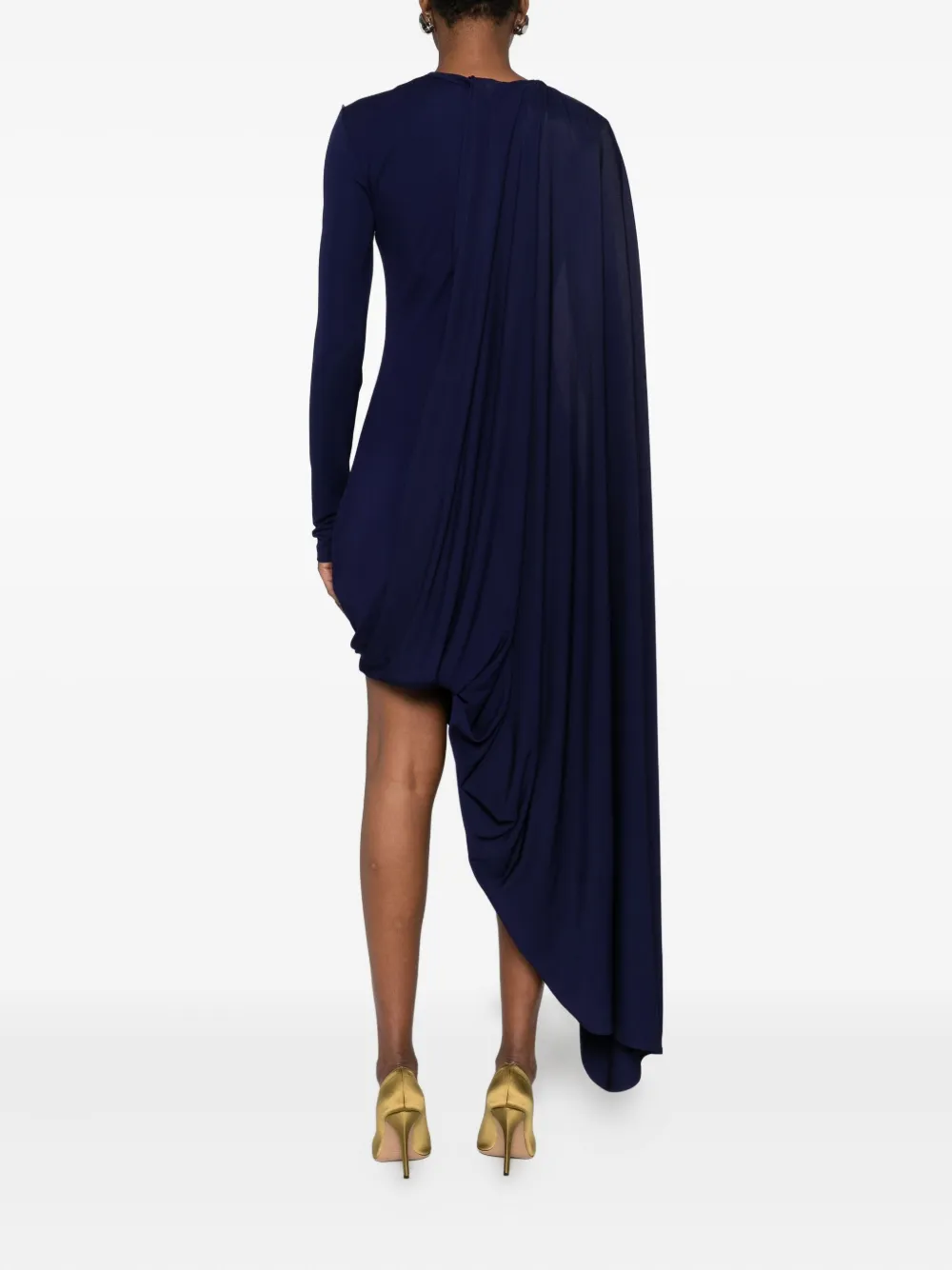 Sportmax Asymmetrical Draped Long Sleeve Dress In Blue