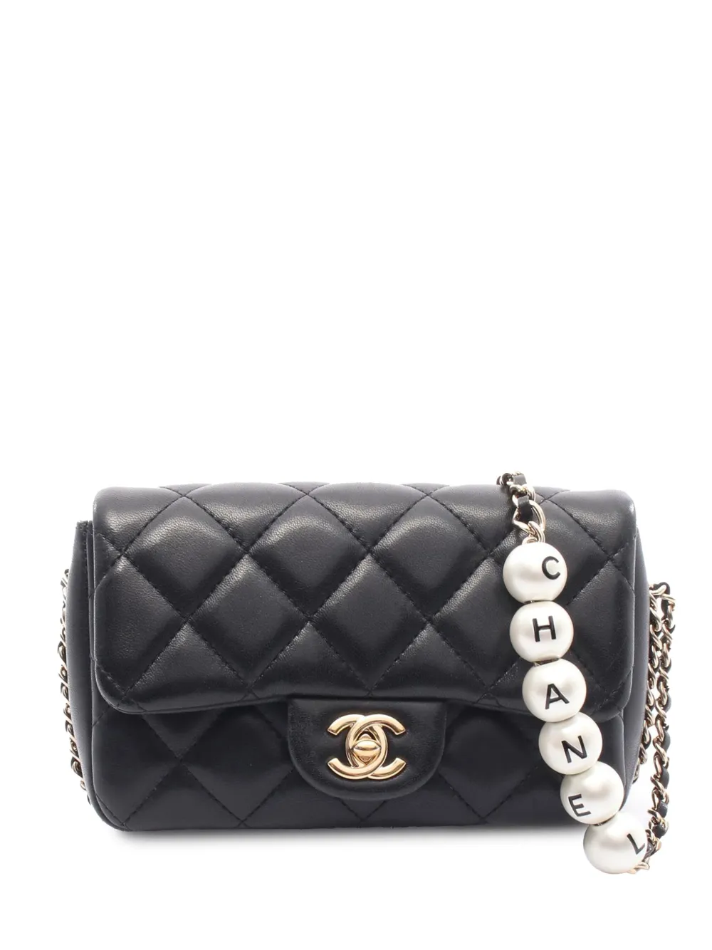 CHANEL Pre-Owned 2019 Small Quilted Lambskin My Precious Pearls Chain Flap crossbody bag | Black | Image 1