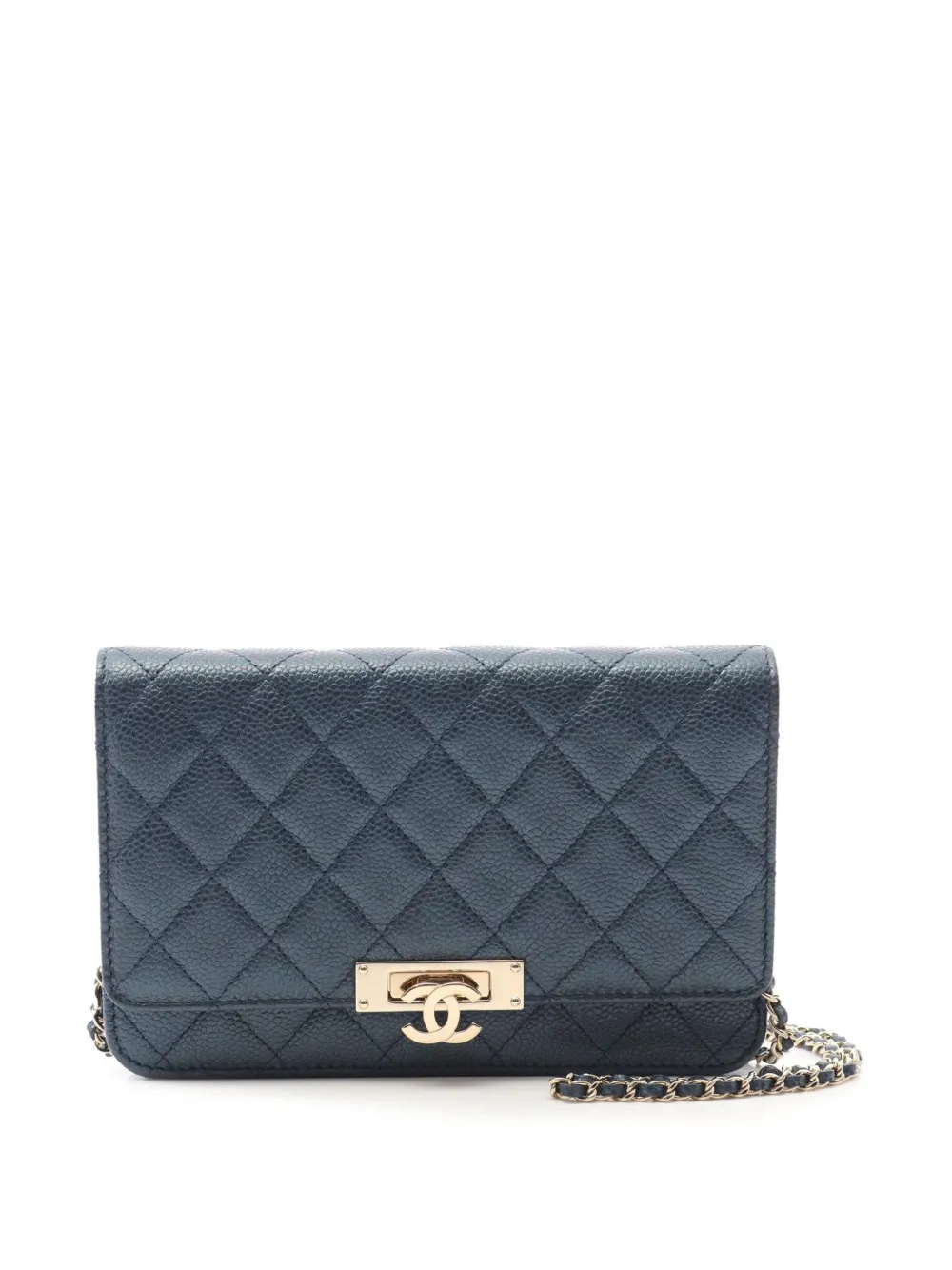 CHANEL Pre-Owned 2018 Quilted Caviar Golden Class Wallet On Chain crossbody bag | Blue | Image 1