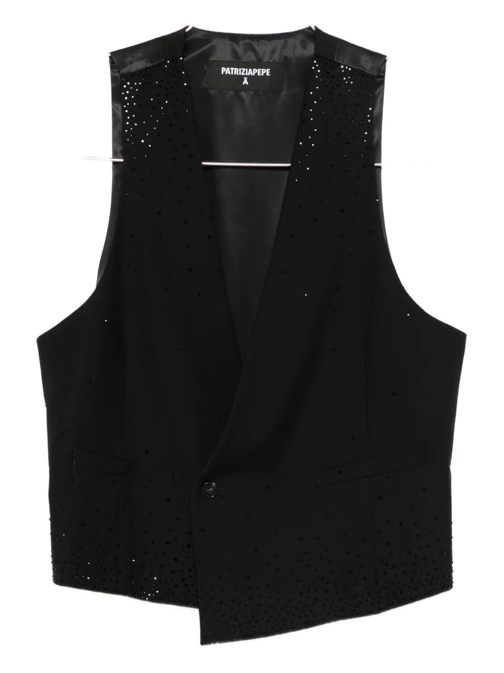 Patrizia Pepe Asymmetrical Rhinestone-embellished Vest In Black