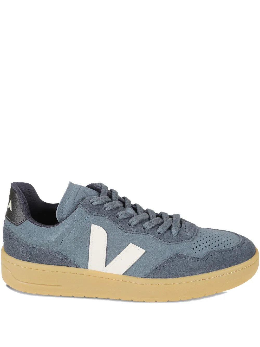 Veja V-90 Suede Panelled Sneakers In Gray