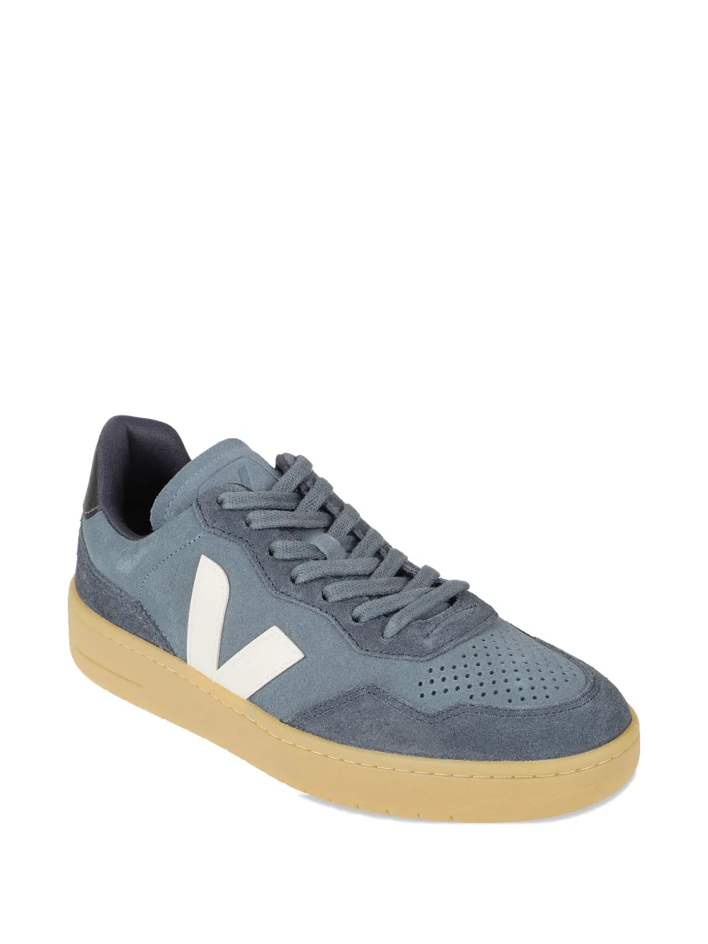 Veja V-90 Suede Panelled Sneakers In Gray