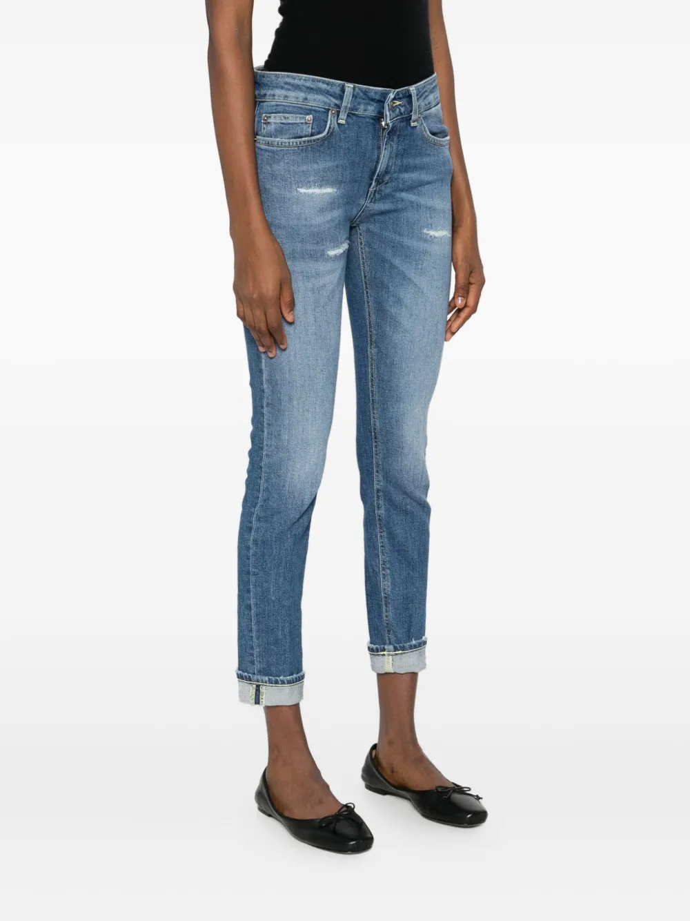 Dondup Distressed Cropped Jeans In Blue