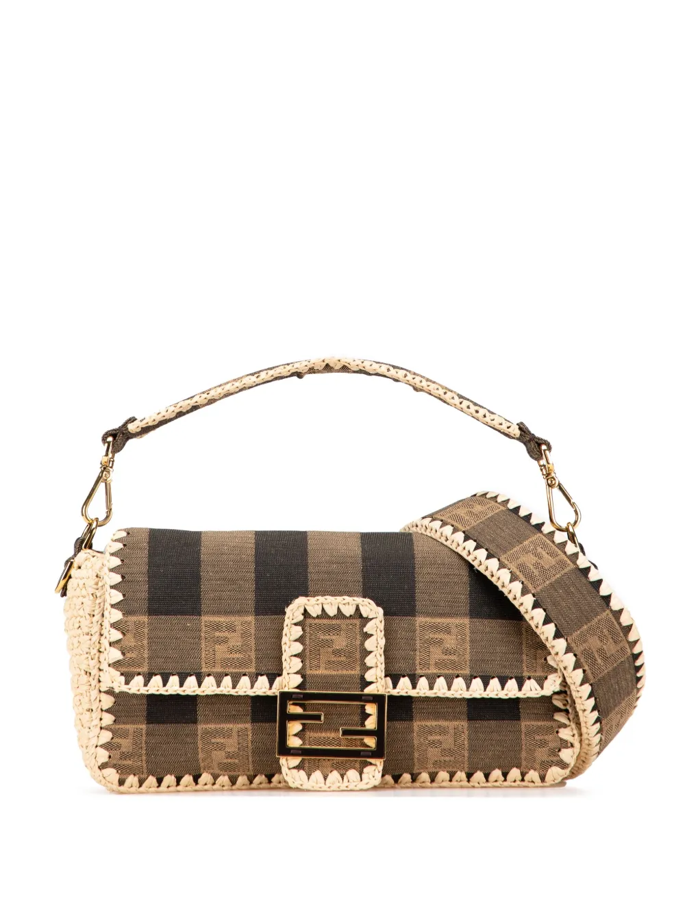 Fendi Pre-Owned 2000-2010 Pequin Gingham Canvas And Raffia Baguette satchel | Brown | Image 1