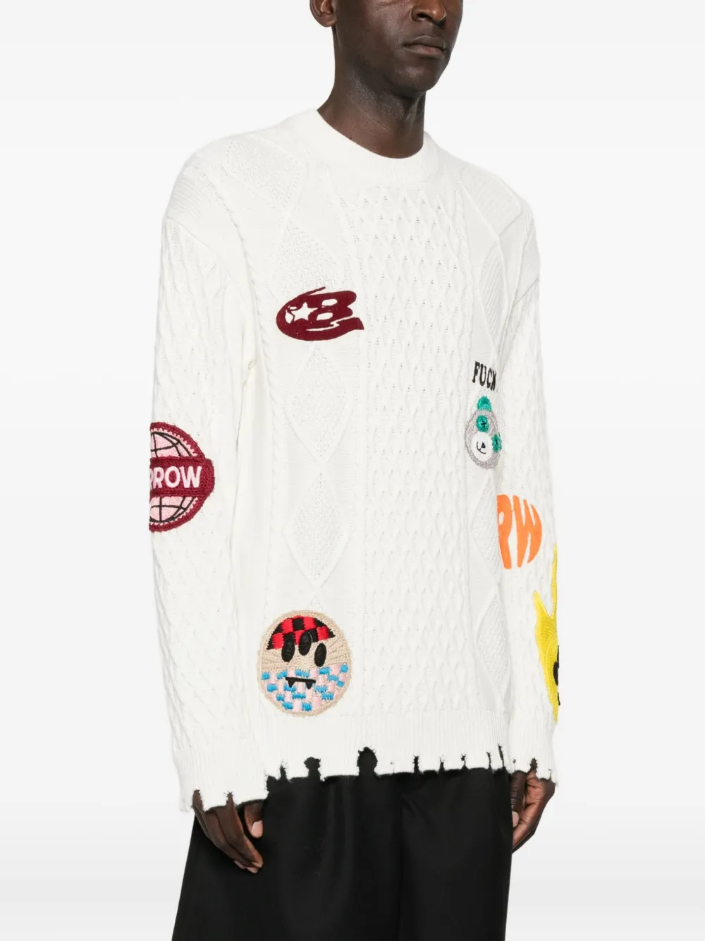 Barrow Appliqué Distressed Sweater In White