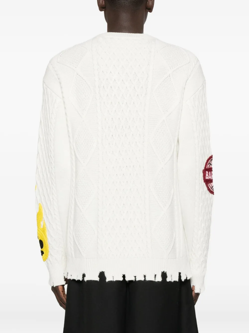 Barrow Appliqué Distressed Sweater In White