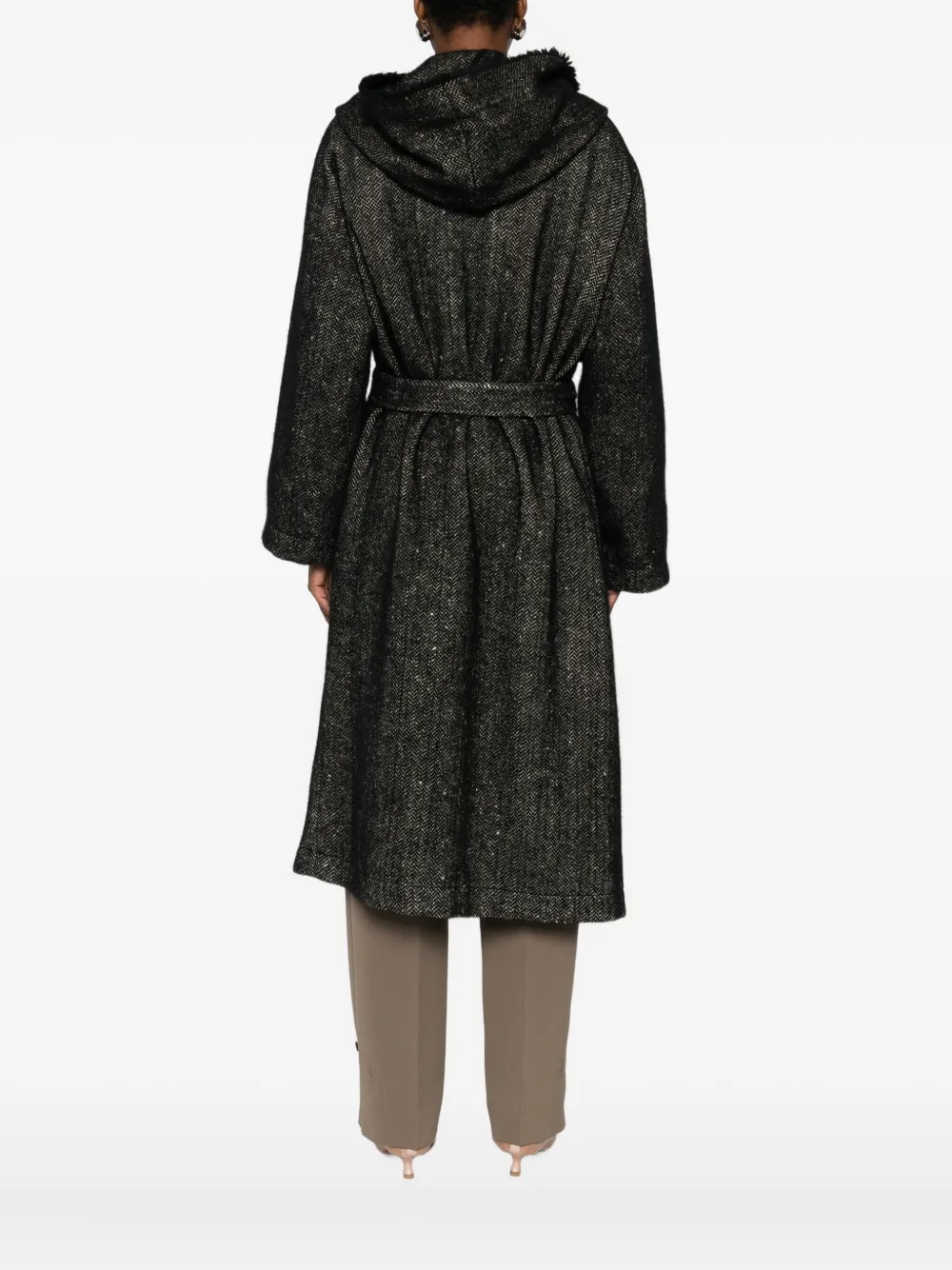 Uma Wang Fringed-trim Belted Coat In Black