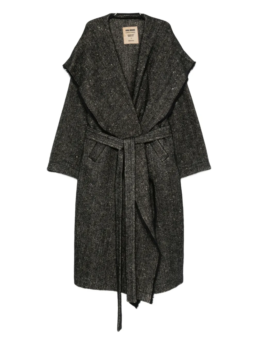 Uma Wang Fringed-trim Belted Coat In Black