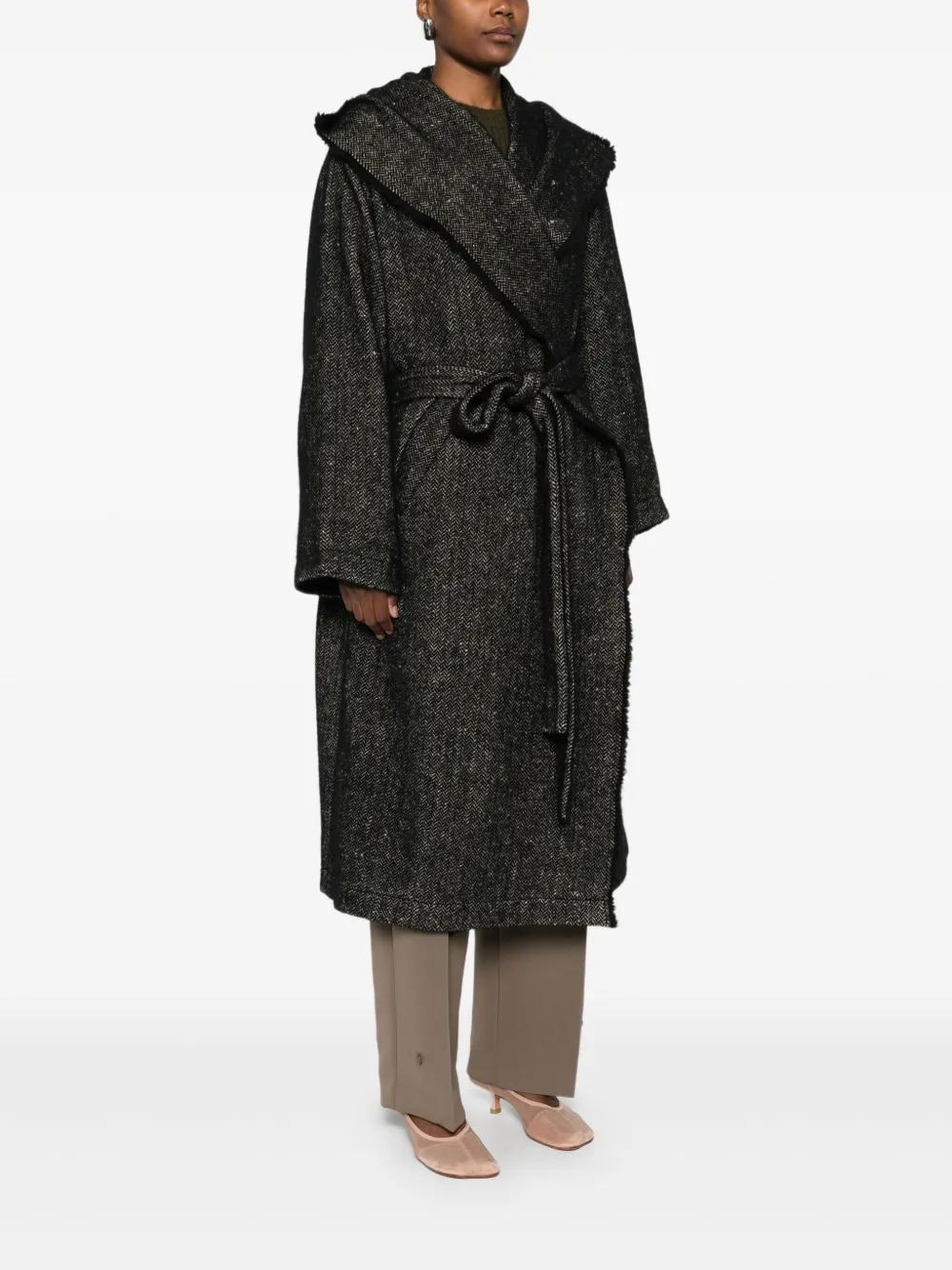 Uma Wang Jas met franje afwerking en ceintuur Zwart