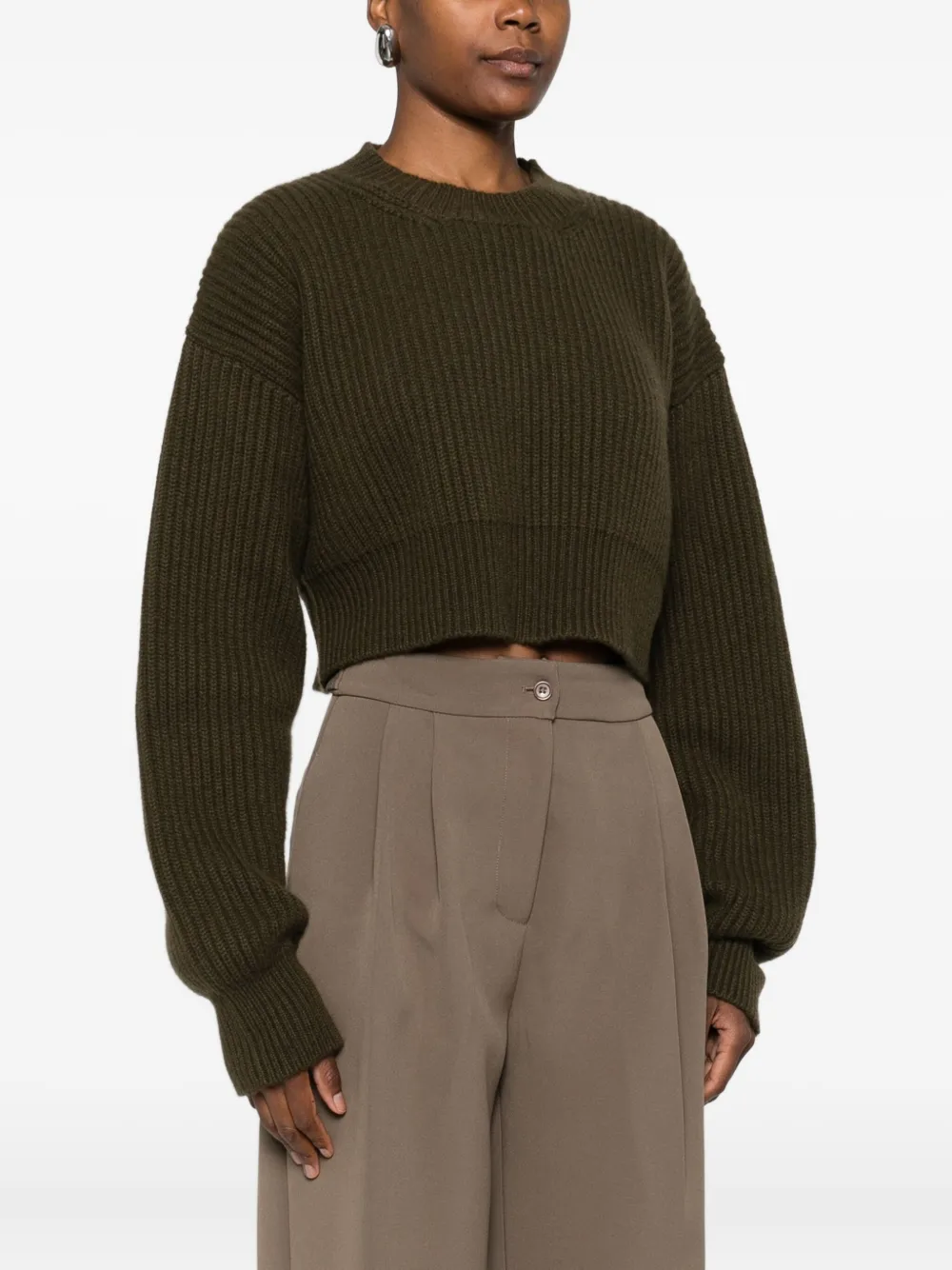 Uma Wang Ribbed Cropped Sweater In Brown