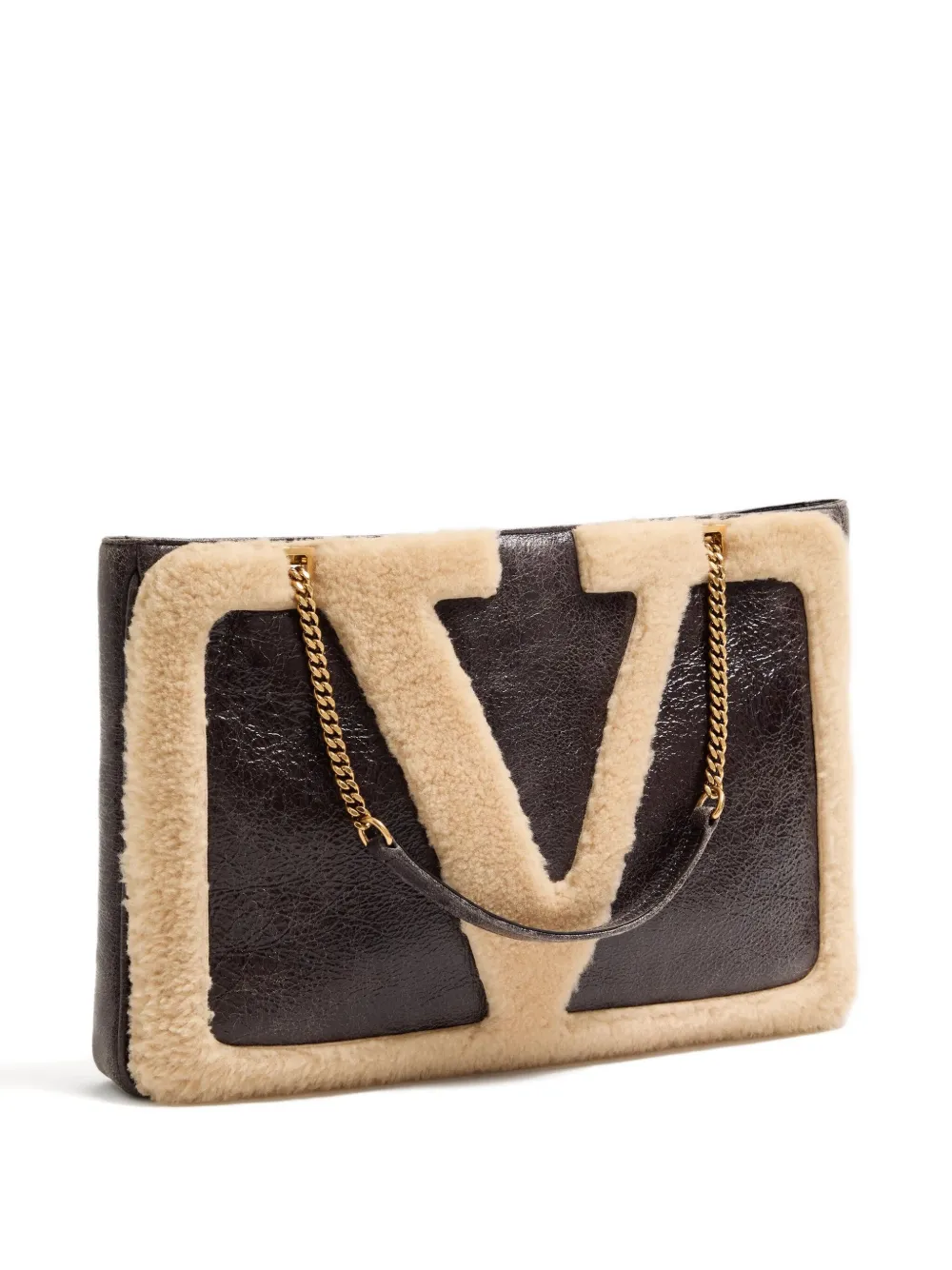 Valentino Medium Viva Superstar Shearling Tote Bag In Brown