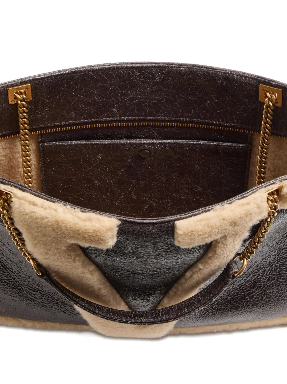 Valentino Medium Viva Superstar Shearling Tote Bag In Brown