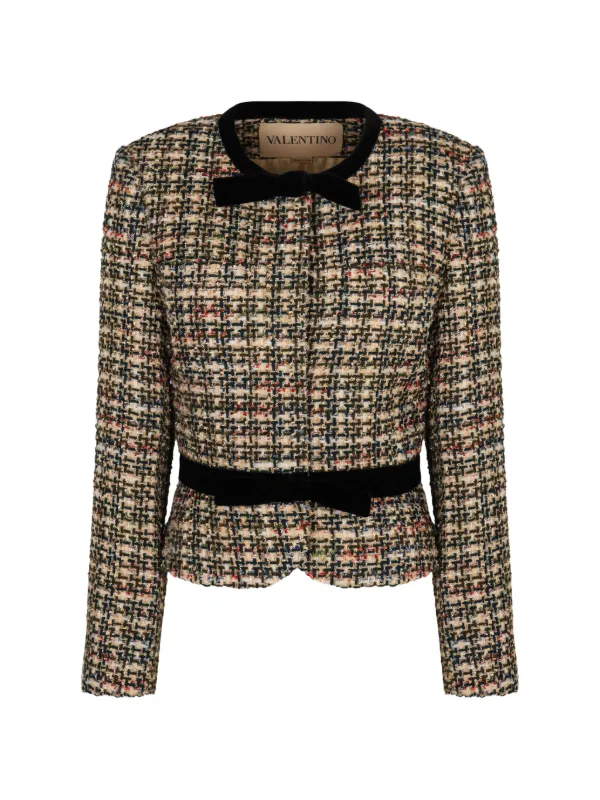 Valentino Garavani Bow-belt Tweed Jacket in Neutrals