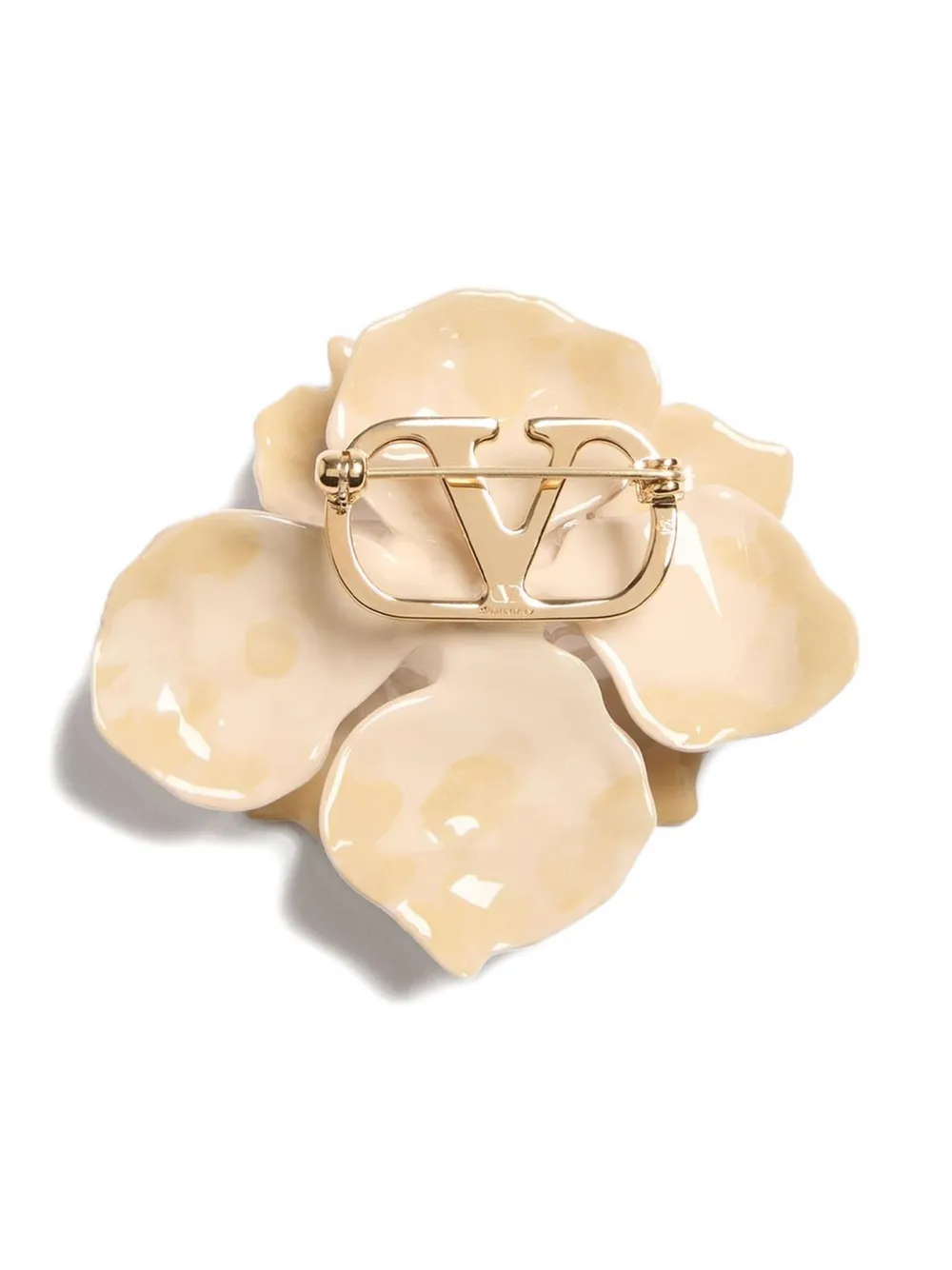 Valentino Fleur Lumineuse Vlogo Brooch In Neutral