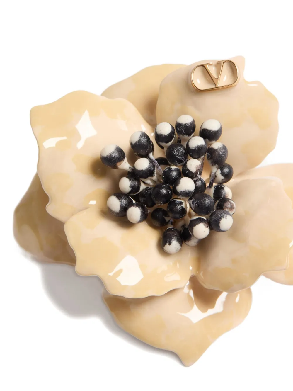 Valentino Fleur Lumineuse Vlogo Brooch In Neutral