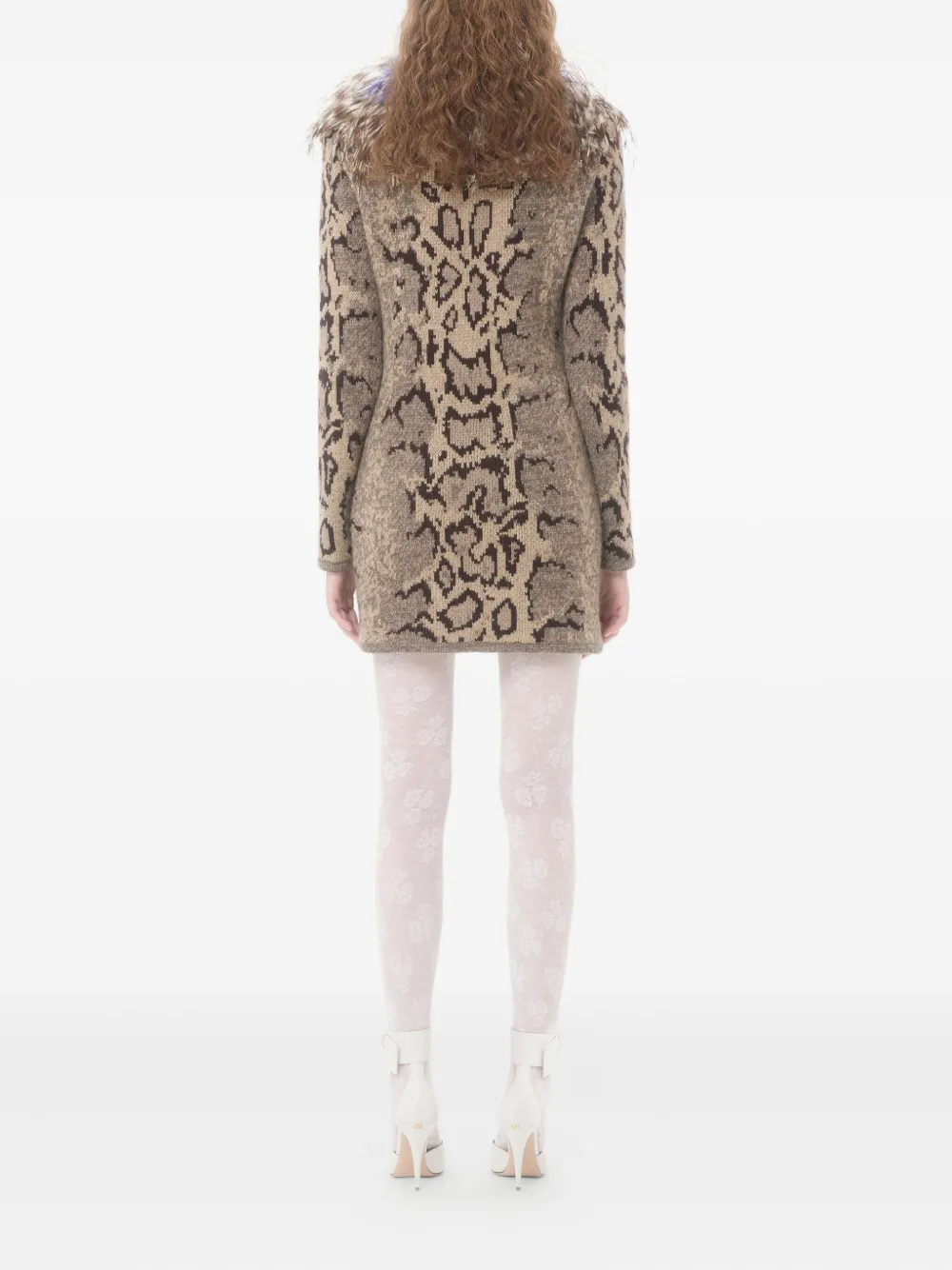Valentino Garavani Jurk met veren afwerking en dierenprint Beige