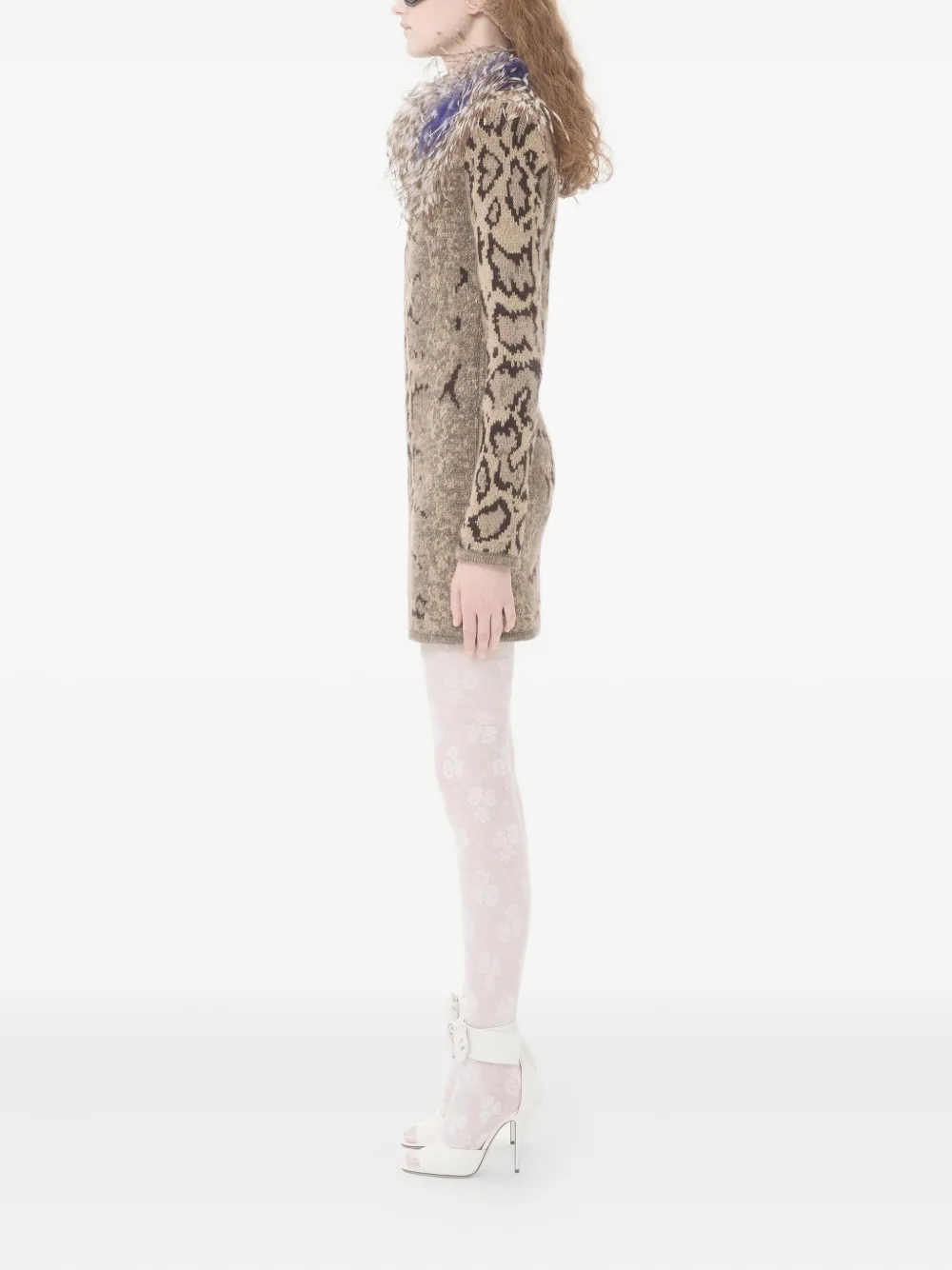 Valentino Garavani Jurk met veren afwerking en dierenprint Beige