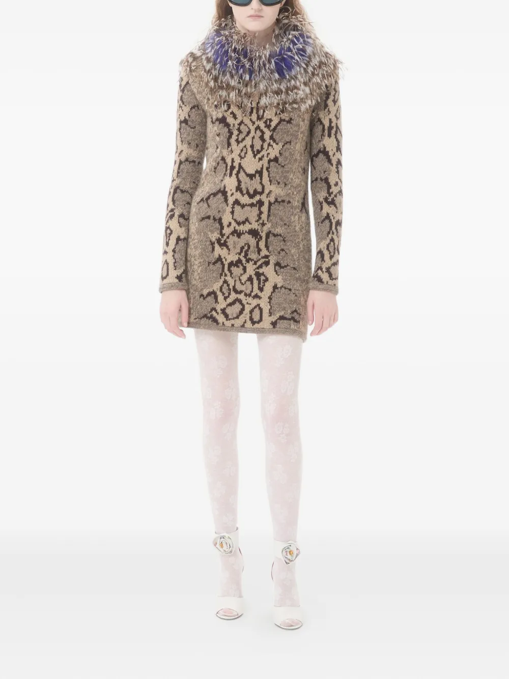 Valentino Garavani Jurk met veren afwerking en dierenprint - Beige