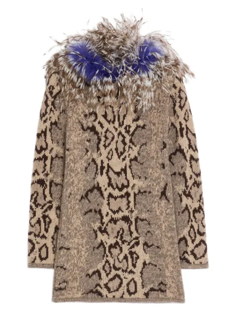 Valentino Garavani feather-trimmed animal-print dress