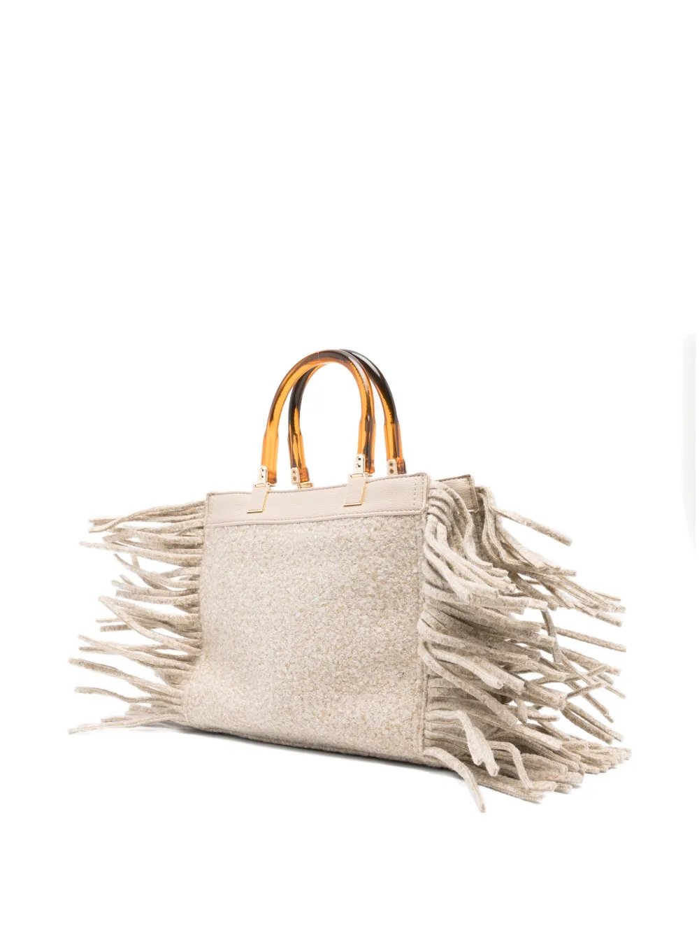 Secret Pon-pon Fringed Top-handles Shoulder Bag In Neutral